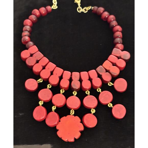 Vintage Dominique Denaive Paris Cranberry Red Resin Choker/Bib NECKLACE - Picture 5 of 8